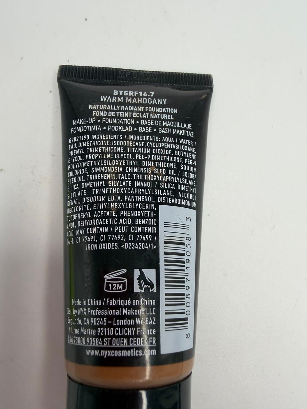 NYX Born To Glow Foundation Warm Mahogany BTGRF16.7 1.01 oz 30mL